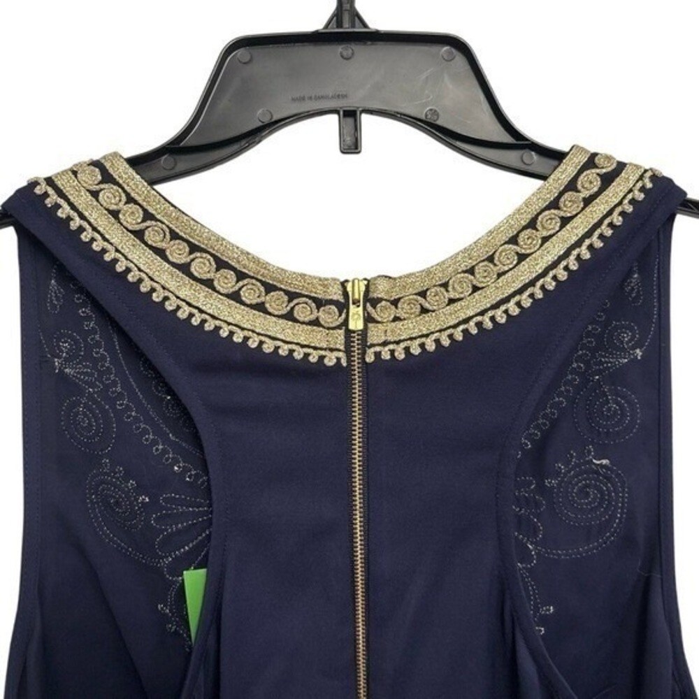 NWT Lilly Pulitzer Carlotta Shift Dress Navy Gold Embroidered Stretch 4 - Picture 5 of 9